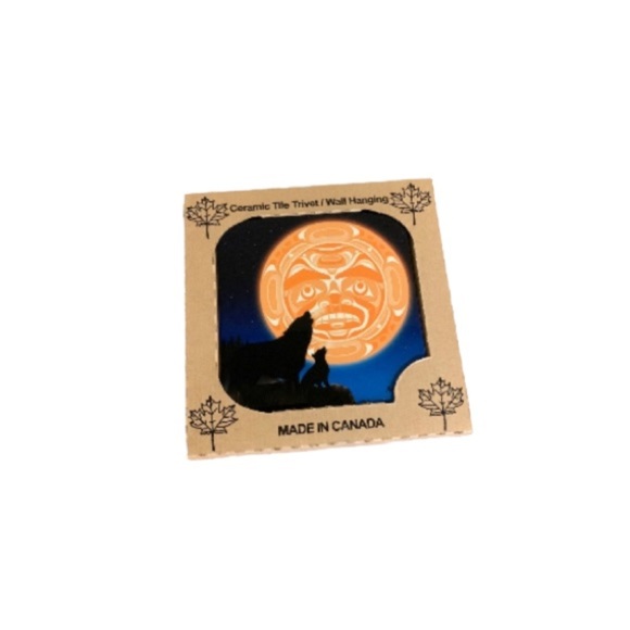🆕 Pacific Music Wolf and Moon Art Ceramic Tile Trivet or Wall Hanging - Picture 1 of 3